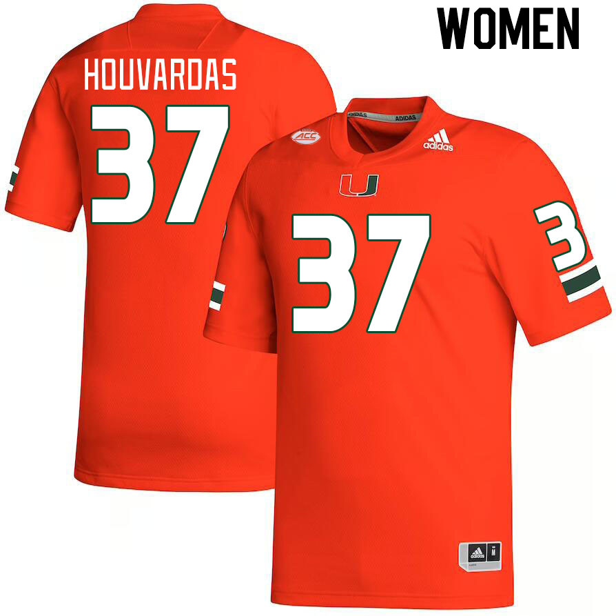 Women #37 Emmanuel Houvardas Miami Hurricanes College Football Jerseys Stitched-Orange